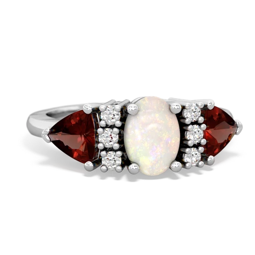 Opal Genuine Opal with Genuine Garnet and Genuine Aquamarine Antique Style Three Stone ring Ring