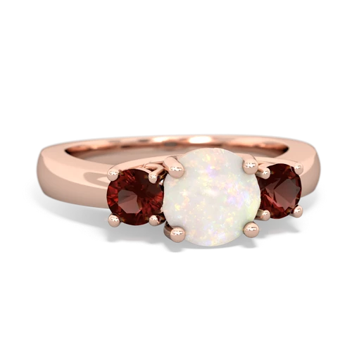 Opal Genuine Opal with Genuine Garnet and Genuine Aquamarine Three Stone Trellis ring Ring