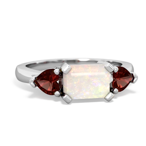 Opal Genuine Opal with Genuine Garnet and Lab Created Pink Sapphire Three Stone ring Ring