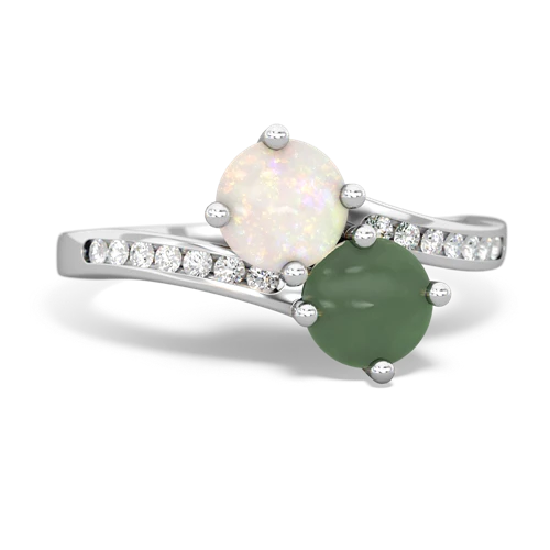 opal-jade two stone channel ring