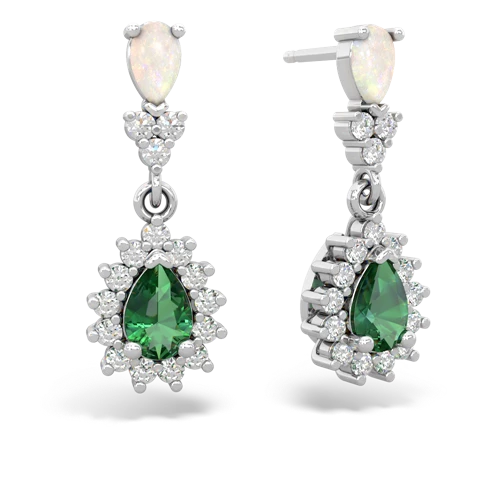 Opal Genuine Opal with Lab Created Emerald Halo Pear Dangle earrings Earrings