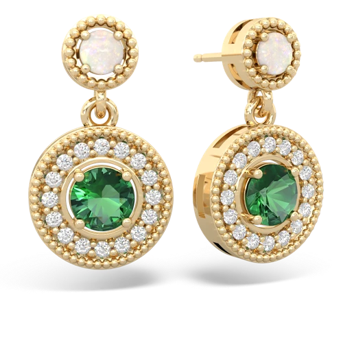 Opal Genuine Opal with Lab Created Emerald Halo Dangle earrings Earrings