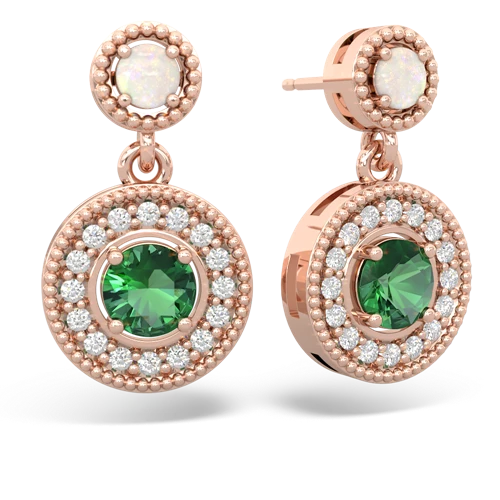 opal-lab emerald halo earrings