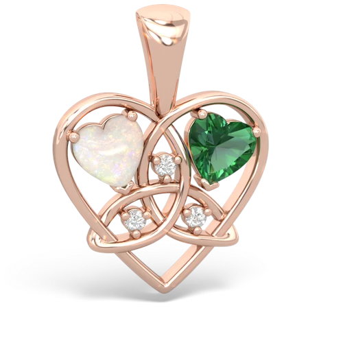 Opal Genuine Opal with Lab Created Emerald Celtic Trinity Heart pendant Pendant