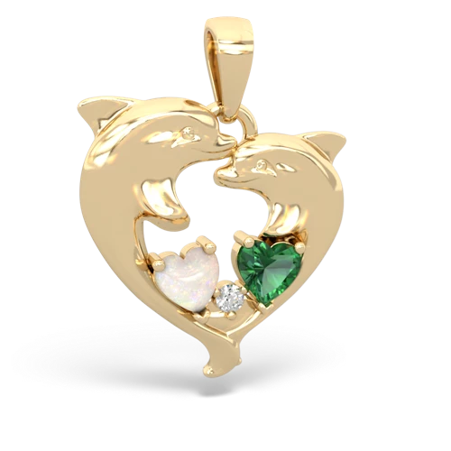 Opal Genuine Opal with Lab Created Emerald Dolphin Heart pendant Pendant