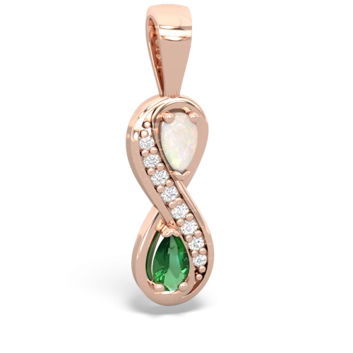 Opal Genuine Opal with Lab Created Emerald Keepsake Infinity pendant Pendant