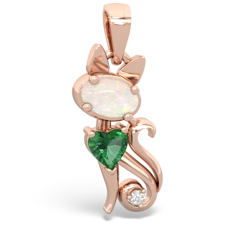 opal-lab emerald kitten pendant