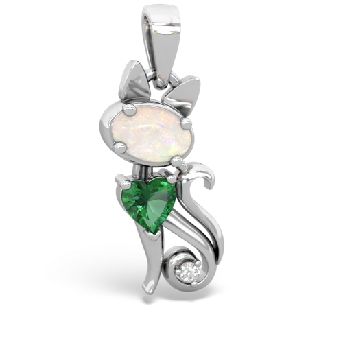 opal-lab emerald kitten pendant