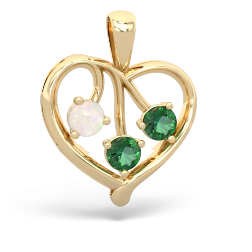 Opal Genuine Opal with Lab Created Emerald and  Glowing Heart pendant Pendant