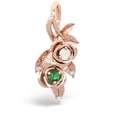 Opal Genuine Opal with Lab Created Emerald Rose Vine pendant Pendant