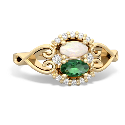 Opal Genuine Opal with Lab Created Emerald Love Nest ring Ring