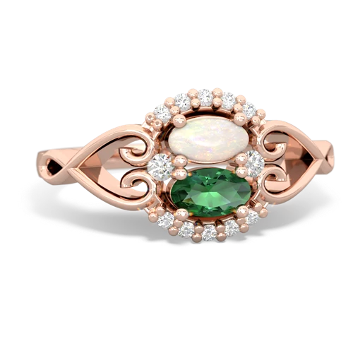 opal-lab emerald antique keepsake ring