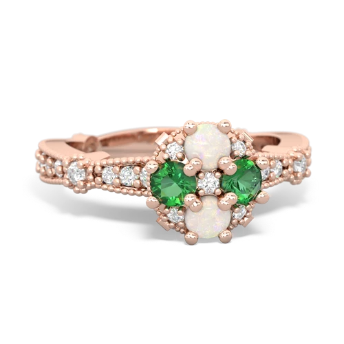 opal-lab emerald art deco engagement ring