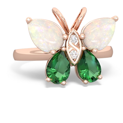 opal-lab emerald butterfly ring