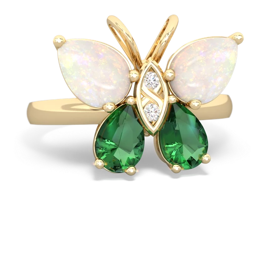 opal-lab emerald butterfly ring