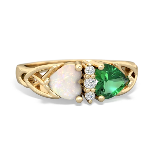Opal Genuine Opal with Lab Created Emerald Celtic Trinity Knot ring Ring