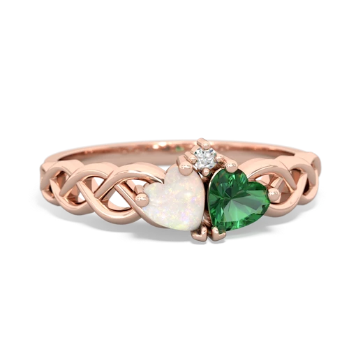 Opal Genuine Opal with Lab Created Emerald Heart to Heart Braid ring Ring
