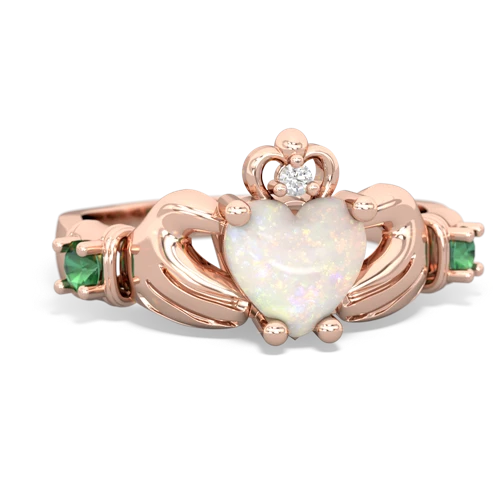 Opal Genuine Opal with Lab Created Emerald and Lab Created Pink Sapphire Claddagh ring Ring