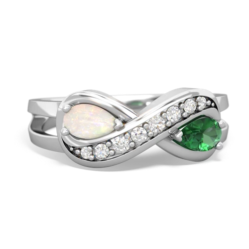 Opal Genuine Opal with Lab Created Emerald Diamond Infinity ring Ring