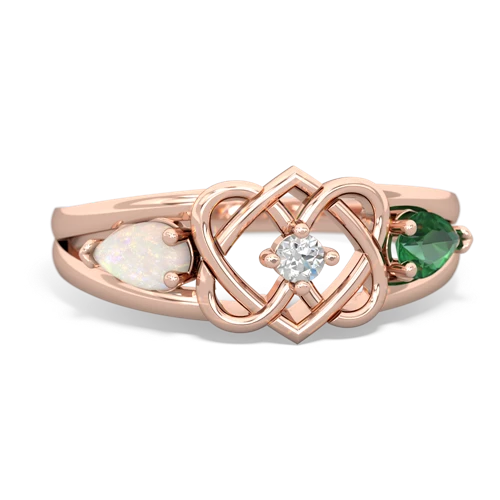 opal-lab emerald double heart ring