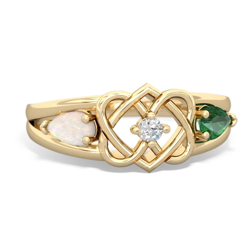 opal-lab emerald double heart ring