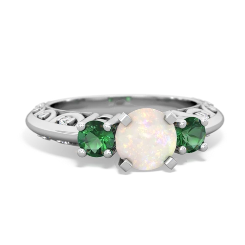 Opal Genuine Opal with Lab Created Emerald Art Deco ring Ring