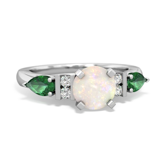 Opal Genuine Opal with Lab Created Emerald and Lab Created Pink Sapphire Engagement ring Ring