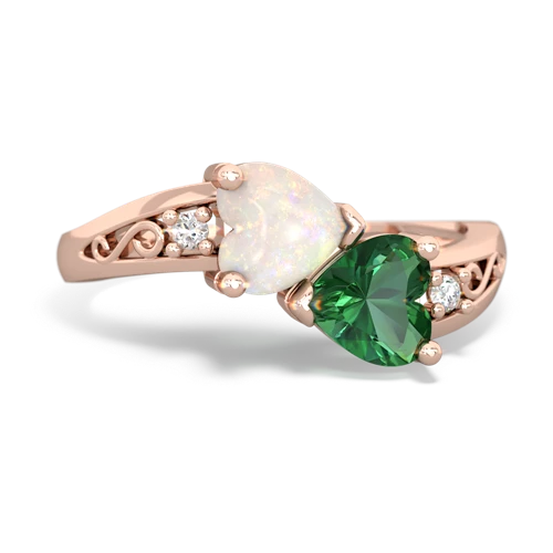 opal-lab emerald filligree ring