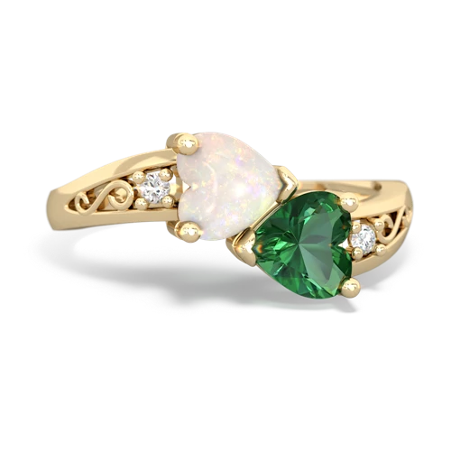 opal-lab emerald filligree ring