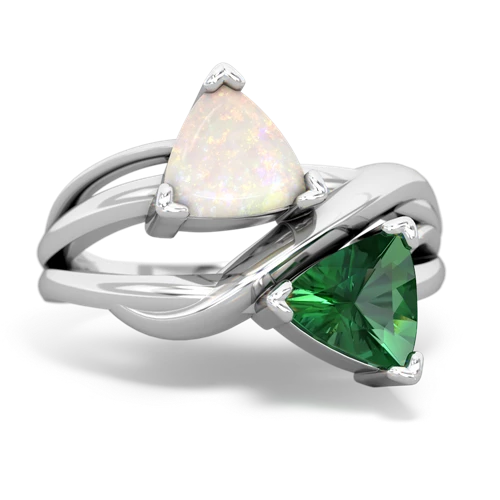 Opal Genuine Opal with Lab Created Emerald Split Band Swirl ring Ring