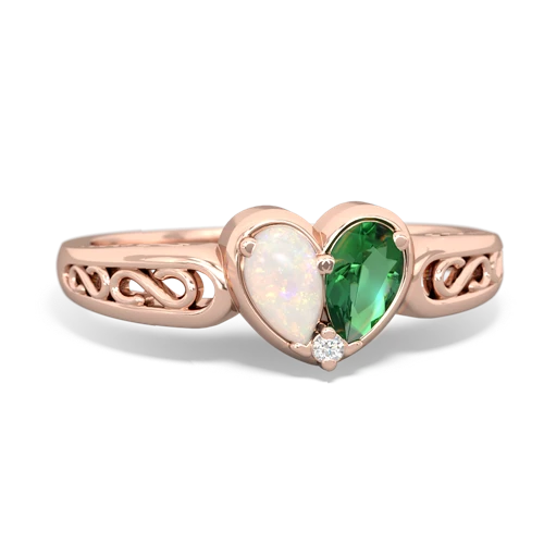 opal-lab emerald filligree ring