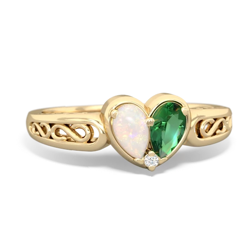 Opal Genuine Opal with Lab Created Emerald filligree Heart ring Ring