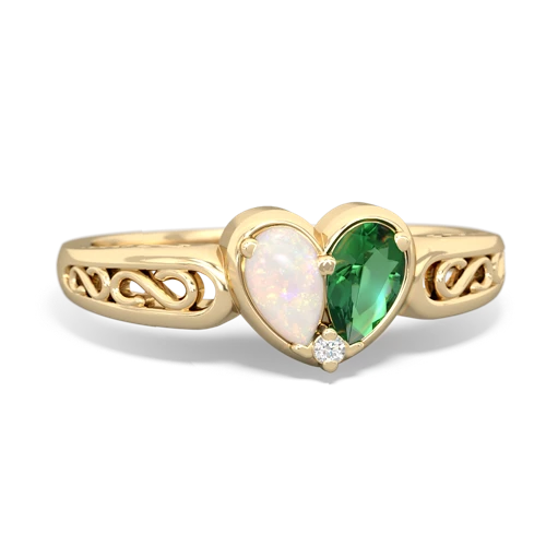 opal-lab emerald filligree ring