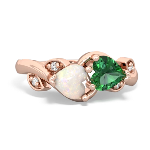 Opal Genuine Opal with Lab Created Emerald Floral Elegance ring Ring