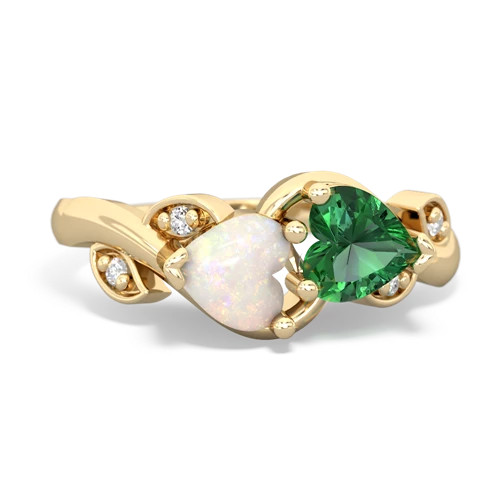 opal-lab emerald floral keepsake ring