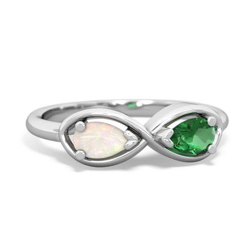 Opal Genuine Opal with Lab Created Emerald Infinity ring Ring