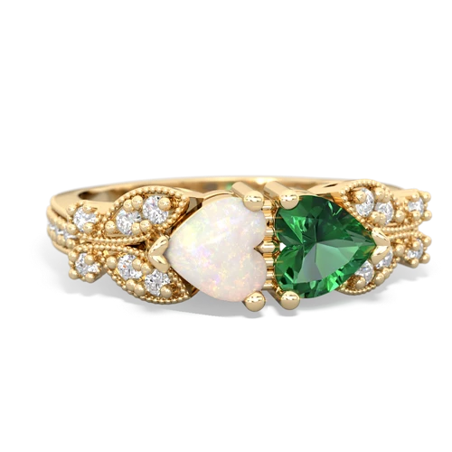 Opal Genuine Opal with Lab Created Emerald Diamond Butterflies ring Ring