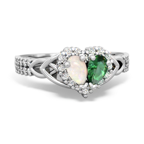 Opal Genuine Opal with Lab Created Emerald Celtic Knot Engagement ring Ring