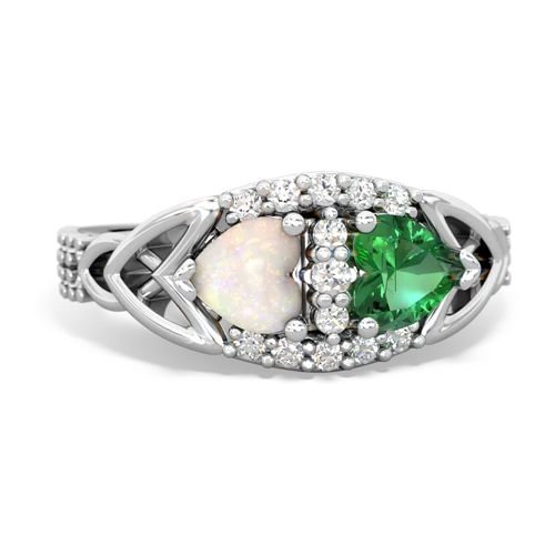 Opal Genuine Opal with Lab Created Emerald Celtic Knot Engagement ring Ring