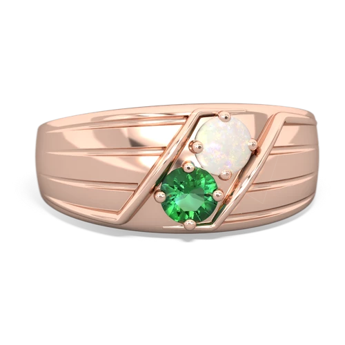 Opal Genuine Opal with Lab Created Emerald Art Deco Men's ring Ring