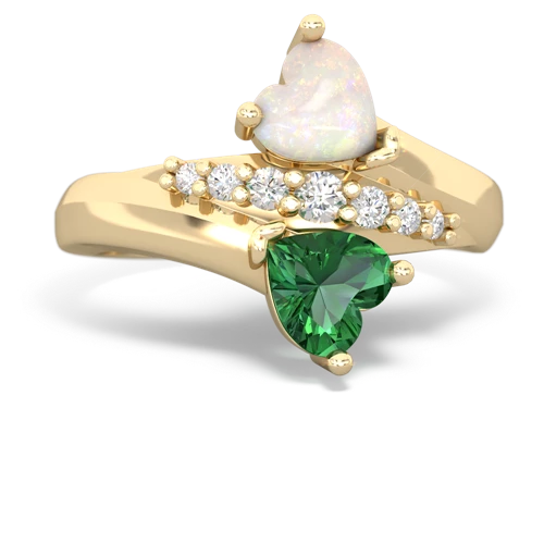 Opal Genuine Opal with Lab Created Emerald Heart to Heart Bypass ring Ring