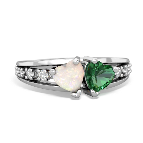 Opal Genuine Opal with Lab Created Emerald Heart to Heart ring Ring
