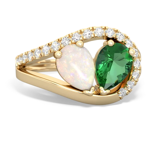 Opal Genuine Opal with Lab Created Emerald Nestled Heart Keepsake ring Ring