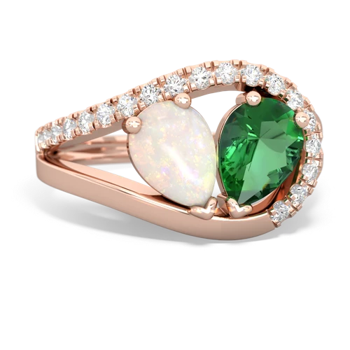 opal-lab emerald pave heart ring