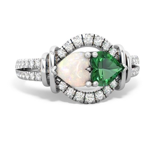 Opal Genuine Opal with Lab Created Emerald Art-Deco Keepsake ring Ring