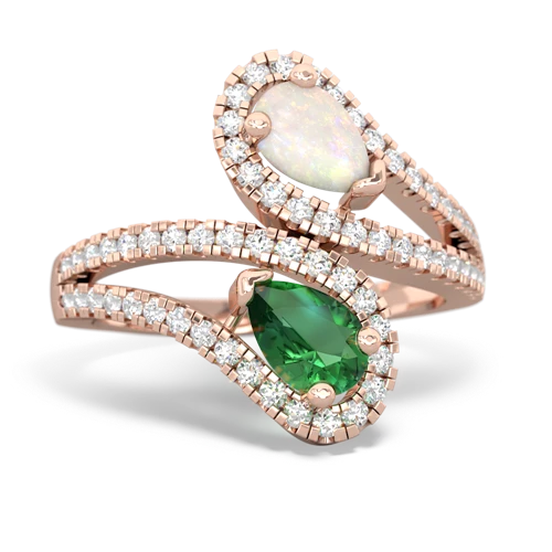 Opal Genuine Opal with Lab Created Emerald Diamond Dazzler ring Ring