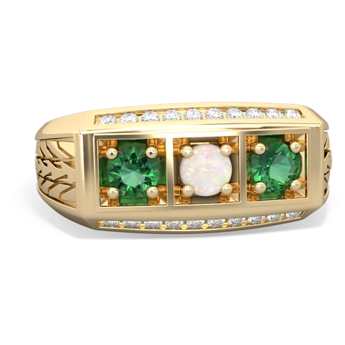 opal-lab emerald three stone ring
