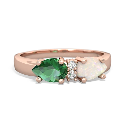 Opal Genuine Opal with Lab Created Emerald Pear Bowtie ring Ring