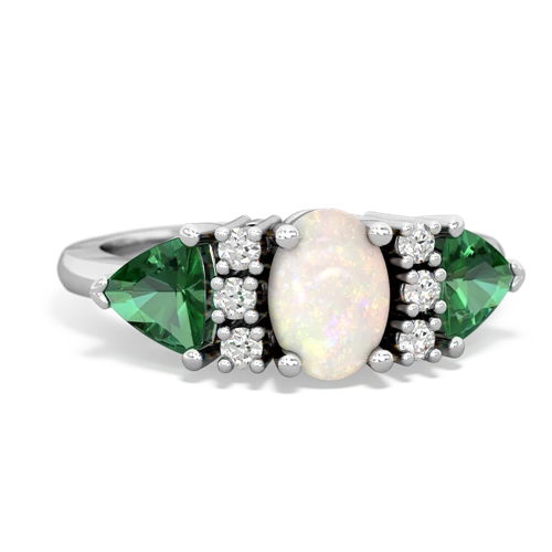 Opal Genuine Opal with Lab Created Emerald and  Antique Style Three Stone ring Ring