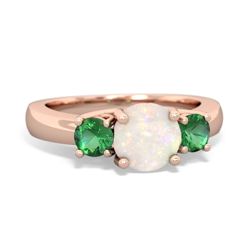 Opal Genuine Opal with Lab Created Emerald and Genuine Opal Three Stone Trellis ring Ring